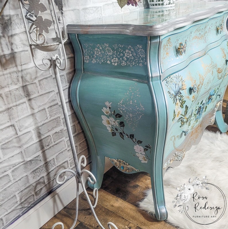 Painted Furniture Epoxy Top Vintage Dresser Tiffany Blue Etsy