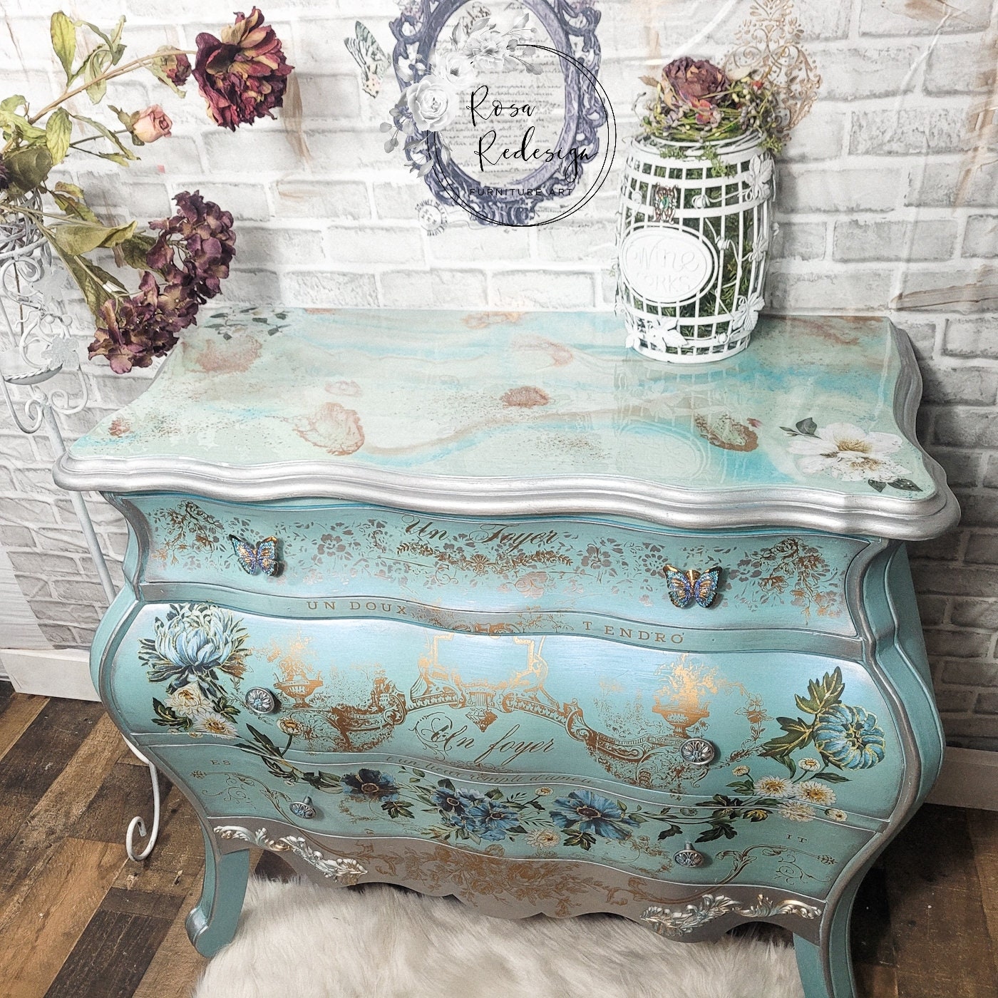 Painted Furniture Epoxy Top Vintage Dresser Tiffany Blue Etsy