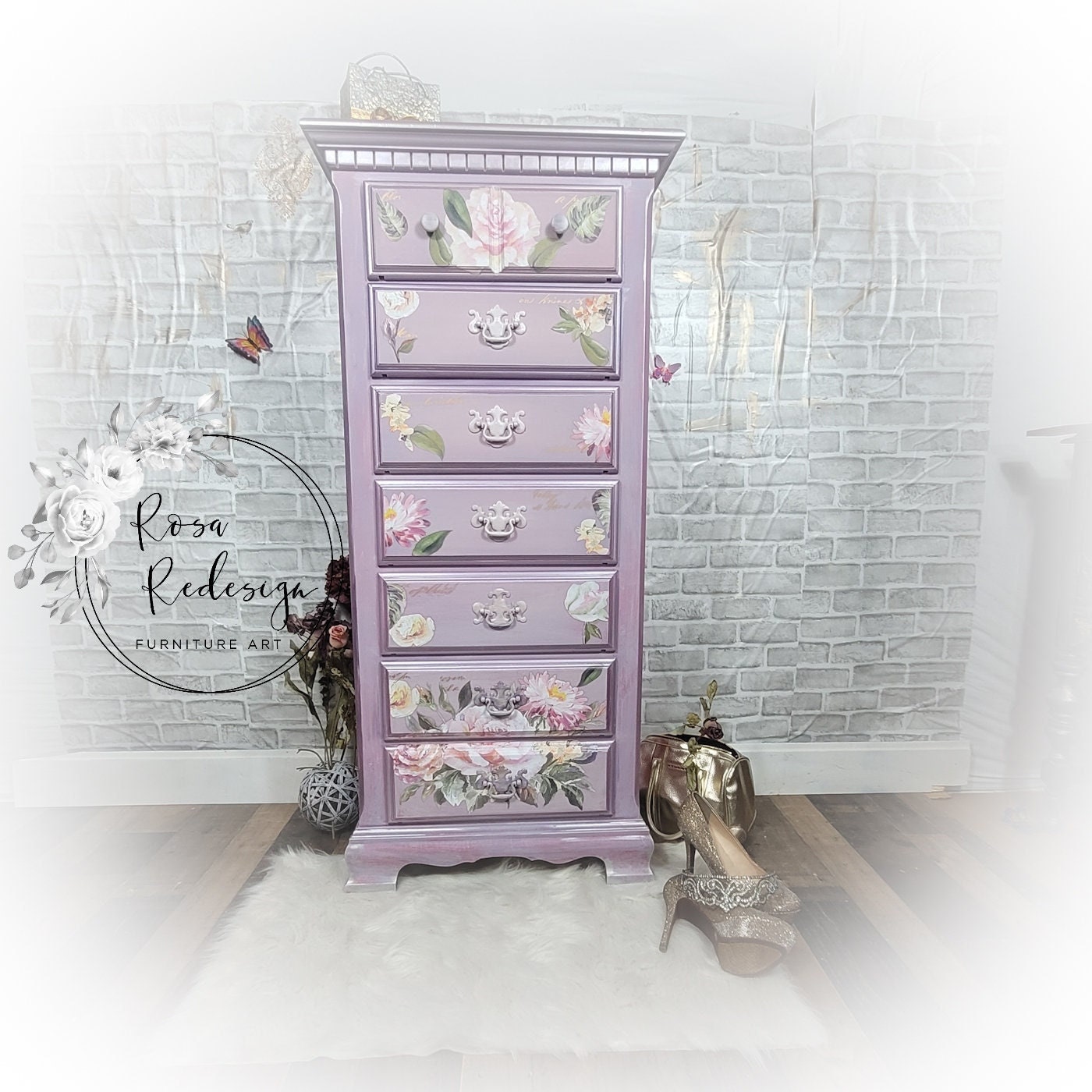 Painted Furniture Tall Dresser Chest Drawers Pink Home Etsy