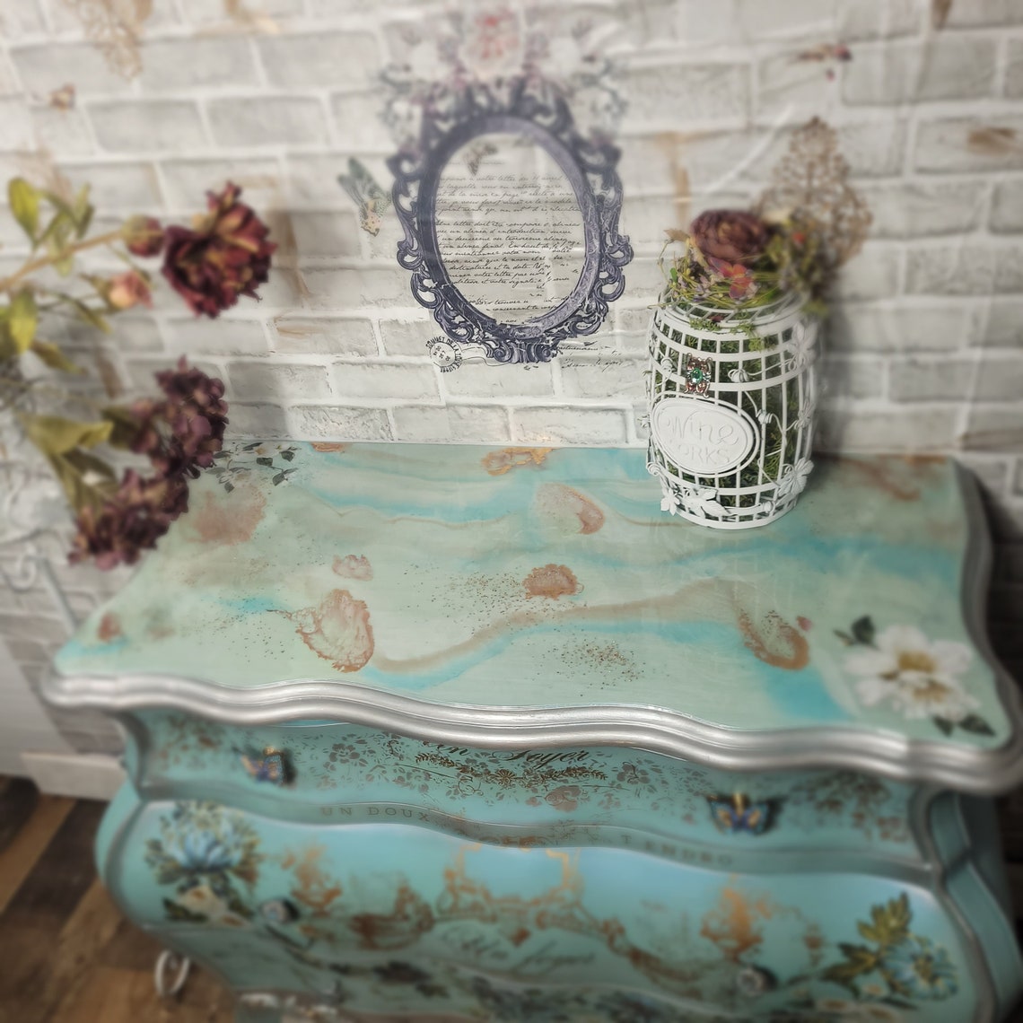 Painted Furniture Epoxy Top Vintage Dresser Tiffany Blue Etsy