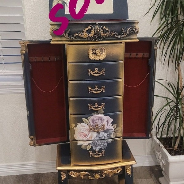 Sold- jewelry armoire standing,  Painted Furniture, Romantic gift for her, jewelry organizer