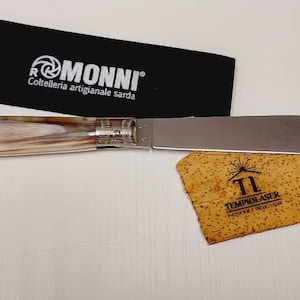 COLTELLO ARTIGIANALE SARDO lametta,personalizzabile con marcatura laser manico in osso di bue con anima in acciaio, con cert. di garanzia