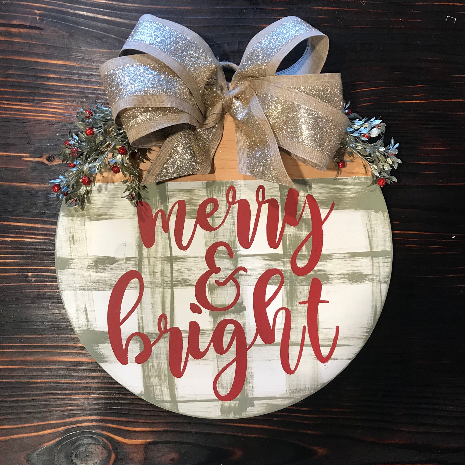 Christmas merry & Bright Door Hanger Etsy
