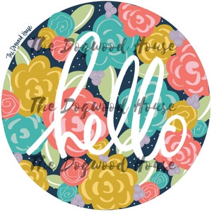 TEMPLATE: Round floral &quot;hello&quot; doorhanger printable template