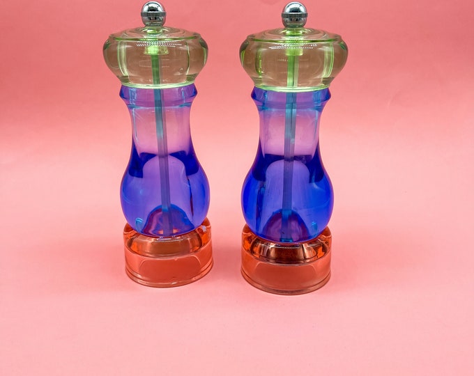 Vintage Lucite Mr. Dudley Acrylic Salt Shaker and Pepper Mill Grinder Set Multicolor Rainbow Etsy
