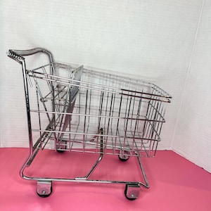Vintage Shopping Cart | Doll Size Grocery Cart |Chrome Metal Shopping Cart | Buggy | Shopping Buggy|  Doll Toys | Kithcen Decor