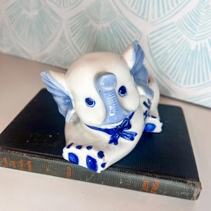 Vintage Blue and White Baby Elephant Planter |Vintage Elephant | Blue and White Vintage | Indoor Planter | Elephant Decor | Gifts for Her