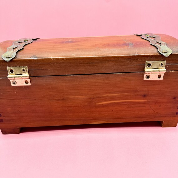 Vintage Cedar Wood Chest Trunk With Brass Gold Hardwa… Gem