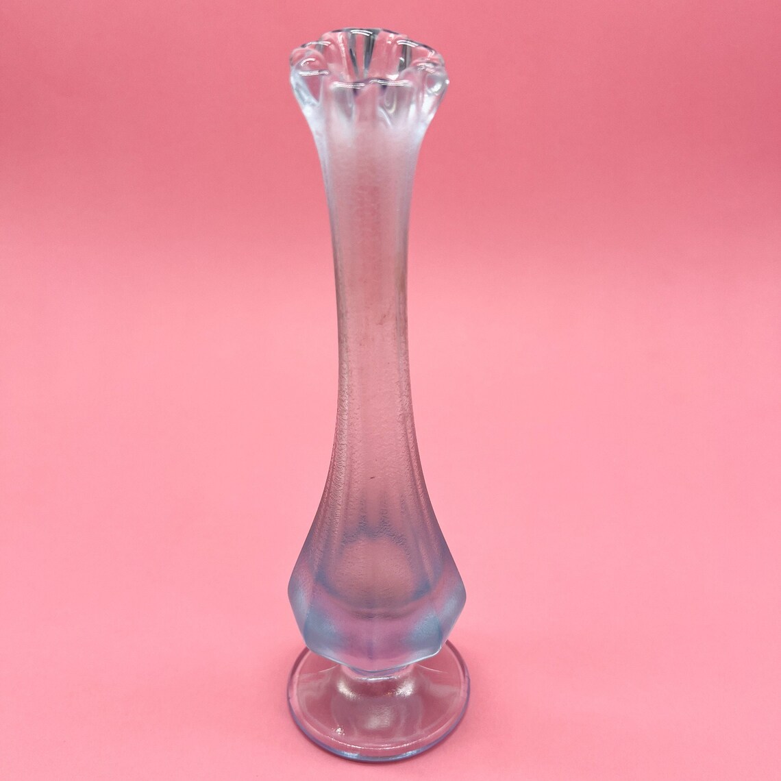Vintage Fenton Iridescent Blue Glass Vase Swung Vase Etsy