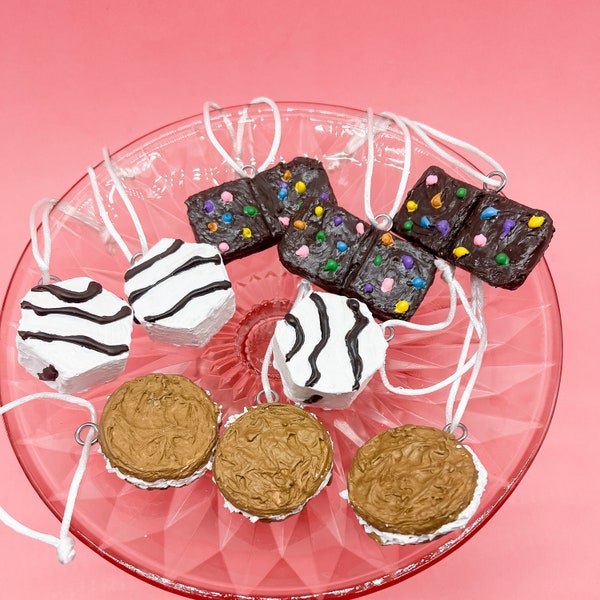 Snack Cake Ornaments - Oatmeal Cream Pie, Zebra Stripes and Brownies - Faux Food - Mini Food