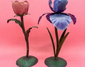 Iris and Rose / Tulip Metal Candle Holders | Vintage Philippines