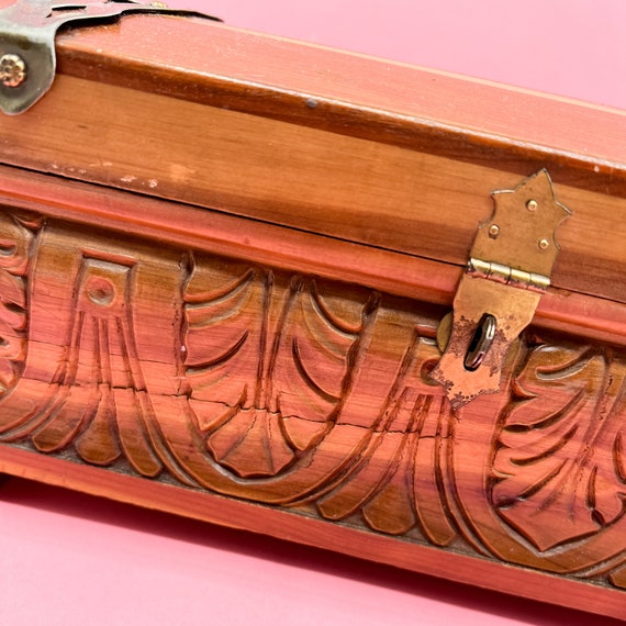 Vintage Cedar Wood Chest Trunk With Brass Gold Hardwa… Gem