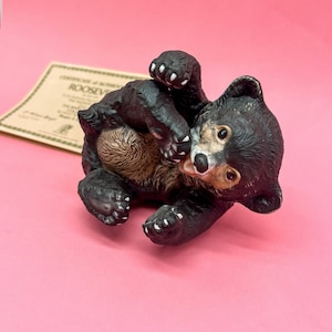 Bear Figurine, River Shore Bear Cub Roosevelt, Roger J. Brown, Bear Lover Gift, Vintage Christmas Gift