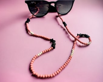 Chaîne de lunettes, perles céramiques, 2 coloris, rose ou blanc