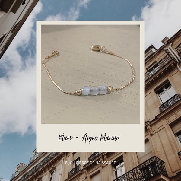 Bracelet Pierre de Naissance personnalisable sur chaîne en or 14k et perles de gemme