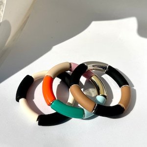 Bangle bracelet, tube beads, trendy, elastic