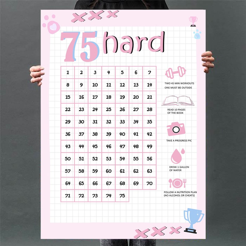 75 Hard Challenge Tracker Poster Calendar Checklist Digital | Etsy