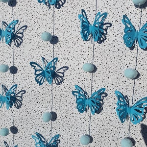 Paper Blue Butterfly Gаrland, Wall Art Décor,  Nursery Decorations,  Background,  Photo Background,  Coquette Room, Centerpieces