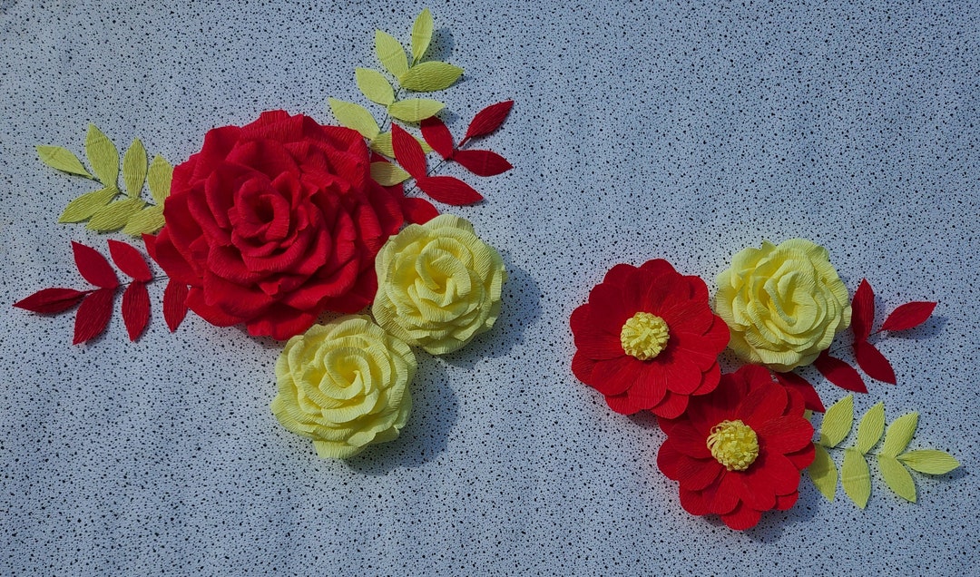 Red & Yellow Paper Flower Set – Nursery Decor, Party Backdrop - Etsy