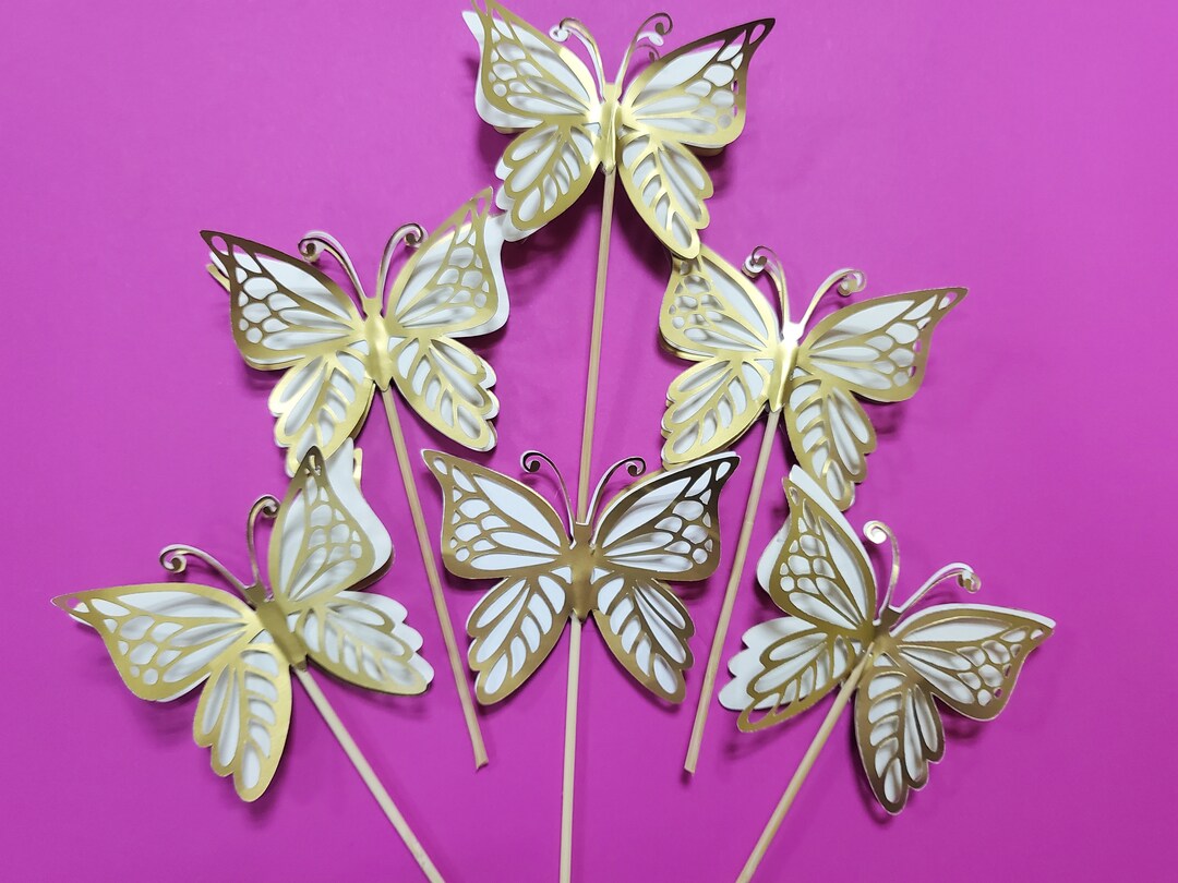 10 Pcs. Gold Topper Butterfly, Cake Topper, Wedding Party Supplies