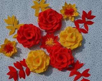 Handmade Crepe Paper Flowers – Orange & Red Décor, Set of 8