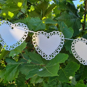 White paper garland with hearts, Decor for wedding reception, Props for wedding photos, Rustic decor, Rural wedding