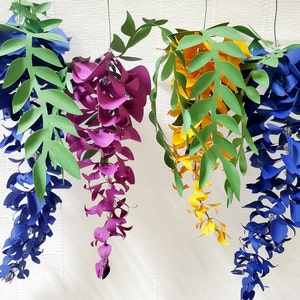 Carta blu glicine albero, bianco cinese, appeso rosa, decorazione ghirlanda rossa, vivaio, baby shower, sfondo parete nuziale, elegante