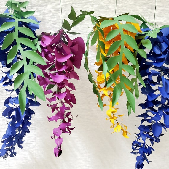 Paper Blue Wisteria Tree, White Chinese, Hanging Pink, Red Garland Decoration, Nursery, Baby Shower, Bridal Wall Background, Elegant