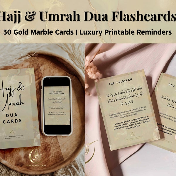Hajj Umrah Dua Cards - Set of 30 Printable Hajj Umrah Reminders & Flashcards | Hajj Umrah Guide | Digital Download