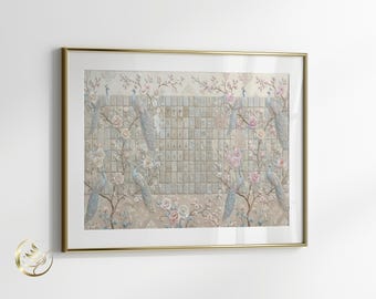 Mahjong Tile Canvas Art: Peacock Floral Chinoiserie Print