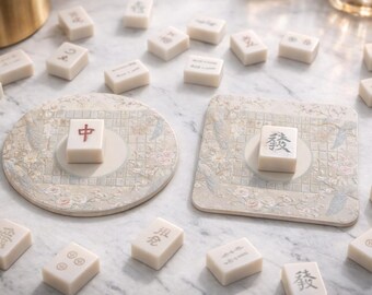 Untersetzerfliese Terrasse Mahj | Mahjong Wohnkultur Geschenk (4 Designstile in rund und eckig)