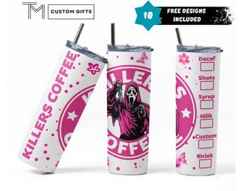 Killers Coffee Horror Tumbler Wrap – Digital Download | Pink Ghostface Design | 20oz Skinny Sublimation PNG