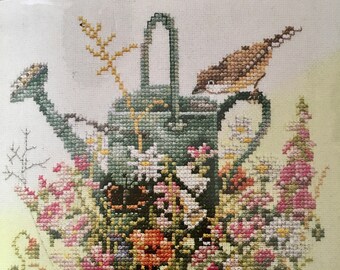 Spring Bird Teapot Blossom Cross Stitch Card Kit