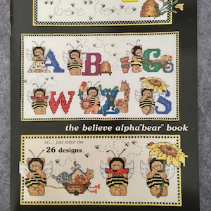 Vintage (2000) DALE BURDETT &quot;Bee Bears ALPHABETS&quot; 26 designs - Charted Leaflet Cross Stitch New!