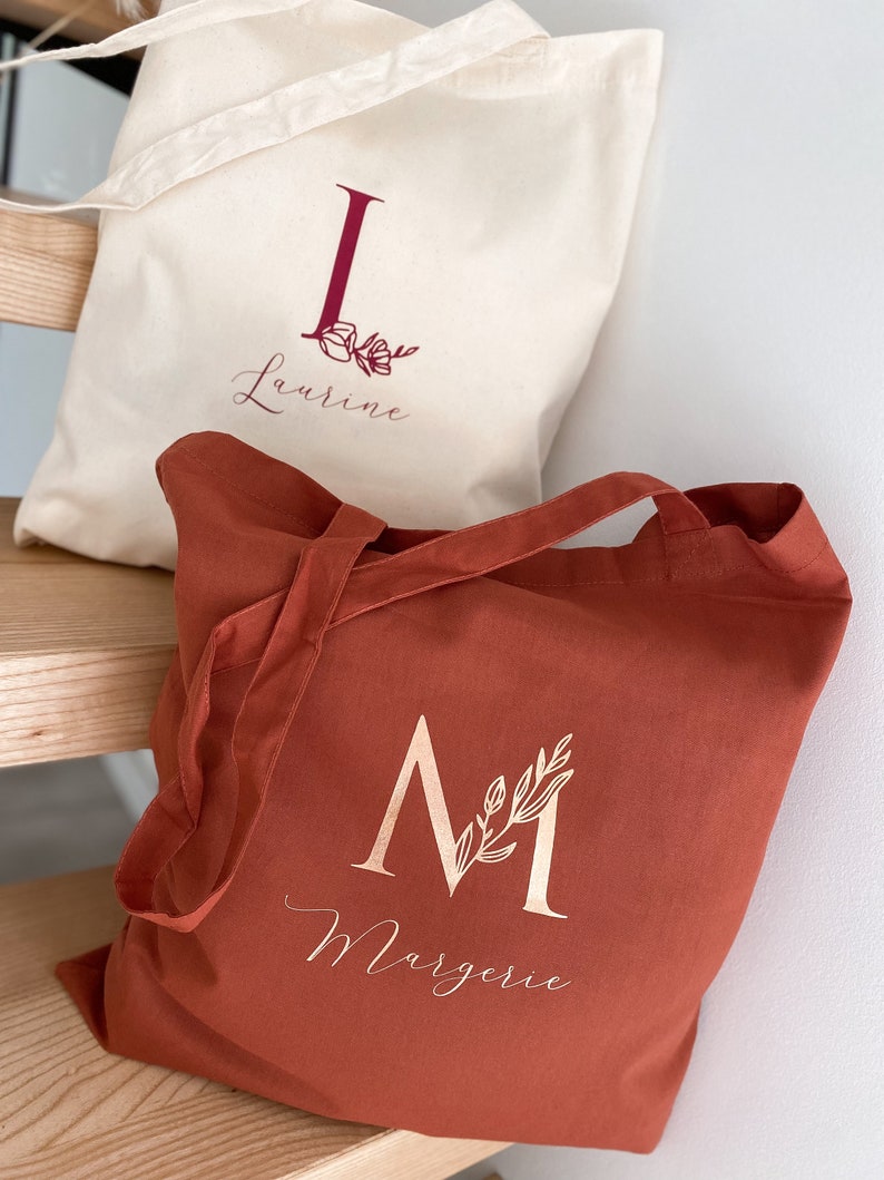 Personalized tote bag first name initials foliage image 1