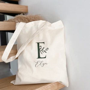 Personalized tote bag first name initials foliage Beige / kaki
