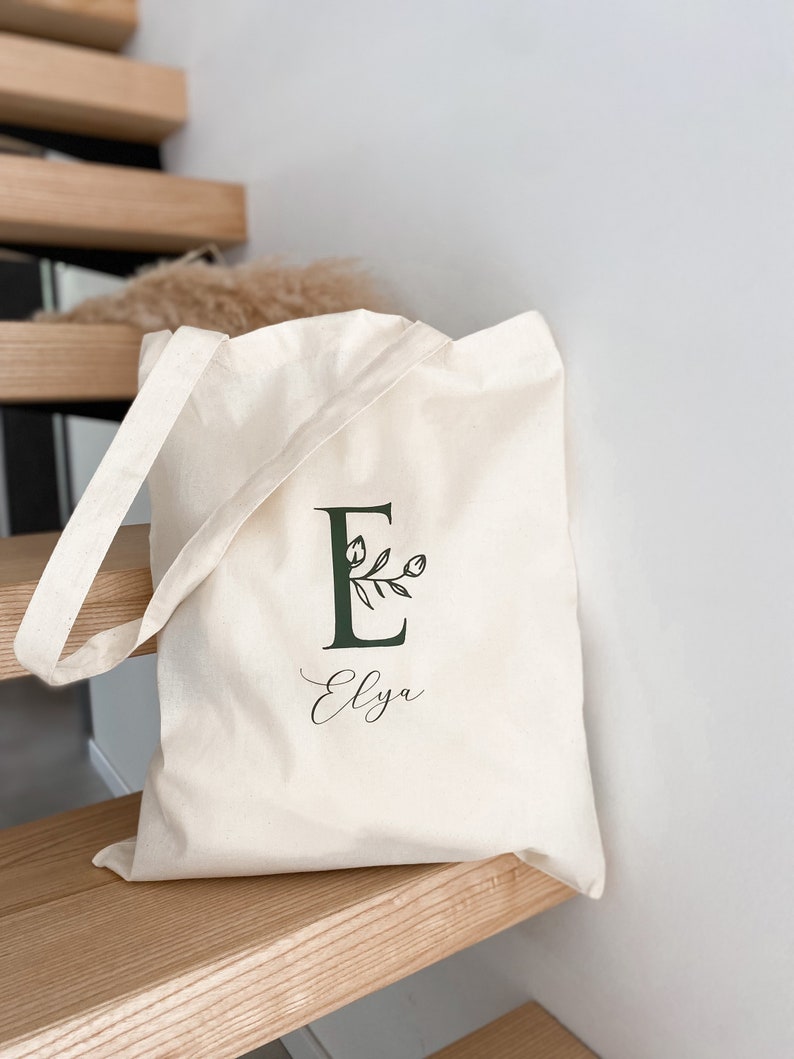 Tote bag personnalisé prénom initiales feuillage image 2