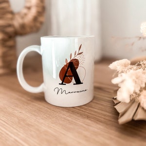 Mug boho personnalisé prénom initiales feuillage couleur terracotta bleu vert et beige rosé idée cadeau Noël image 5