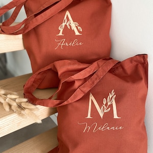 Tote bag personnalisé prénom initiales feuillage Terracotta / cuivré