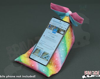 Handy, Tablet und/oder eReader Weighted und Quilted Kissenständer - Stoff Gadget Gerätehalter - Handgemacht - Origami Schmetterling und Regenbogen