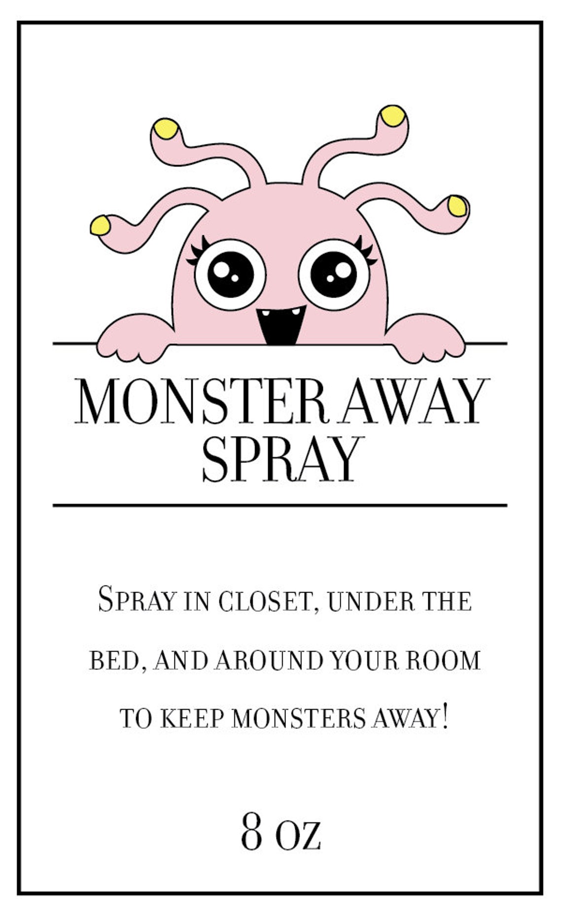Monster Away Spray Labels Waterproof Label Kids Label | Etsy