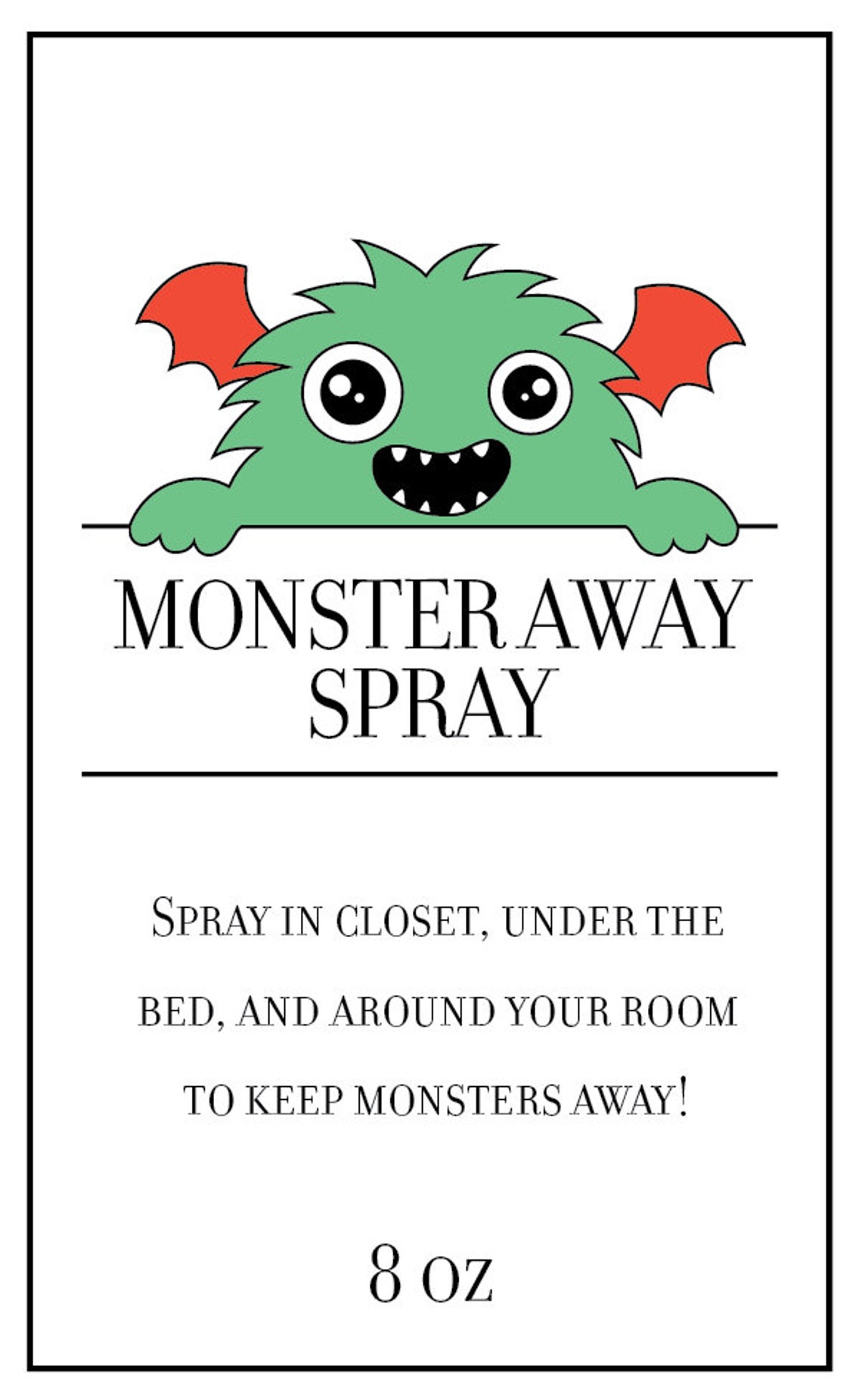Monster Away Spray Labels Waterproof Label Kids Label | Etsy
