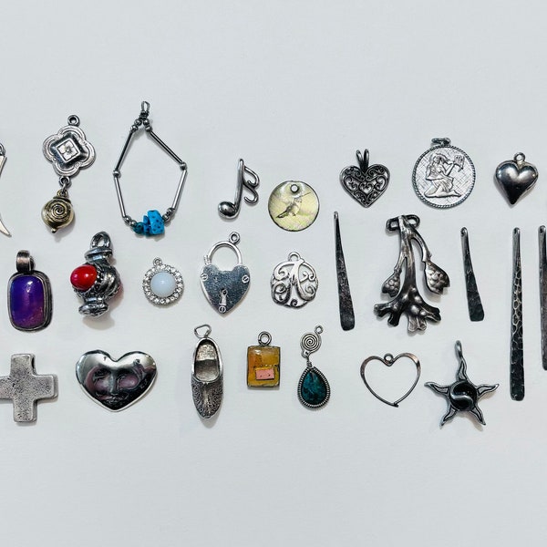 Lot Of Small Stamped .925/Sterling/Silver Tone Charms/Pendants