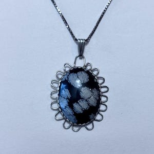 Silver Necklace (Snowflake Obsidian)