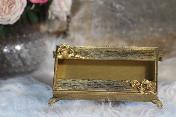 Vintage Gold Metal Tissue Box, Ornate