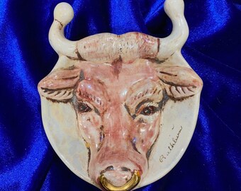 Aluminum Raging Bull Sculpture Brass Bull Ring Dish FREE PRIORITY SHIPPING!! Two Vintage Unique Bulls