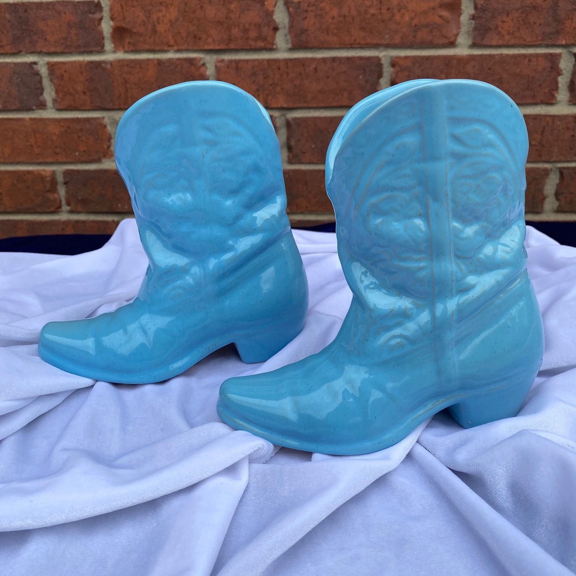 Vintage Frankoma Pottery Baby Blue Cowboy Boots Etsy