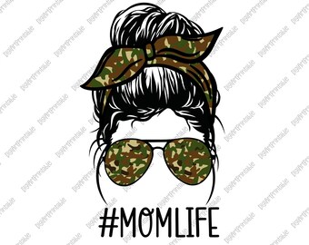 Momlife SVG #MOMLIFE, Dopasowane pliki Messy Bun Hair Svg Cut, Projekt sublimacji kamuflażowej, Pobierz sublimację kamuflażową