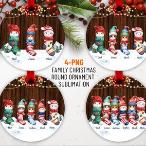 Round Stocking Family Ornament, Family Christmas Ornament with Names, Personalized Christmas Socks Ornament PNG Bundle Digital Download