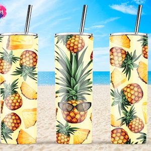 Pineapple Tumbler, Summer Tumbler, 20oz Skinny Tumbler Sublimation Wrap Designs Template PNG  - Instant Download